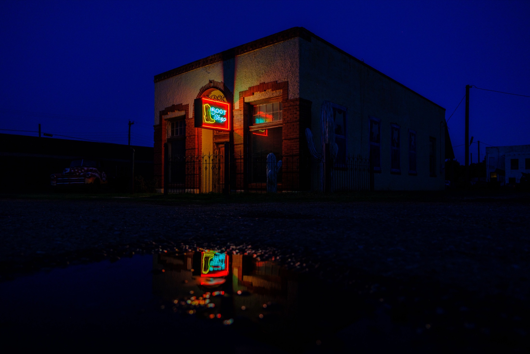 The Boot Shop at dusk